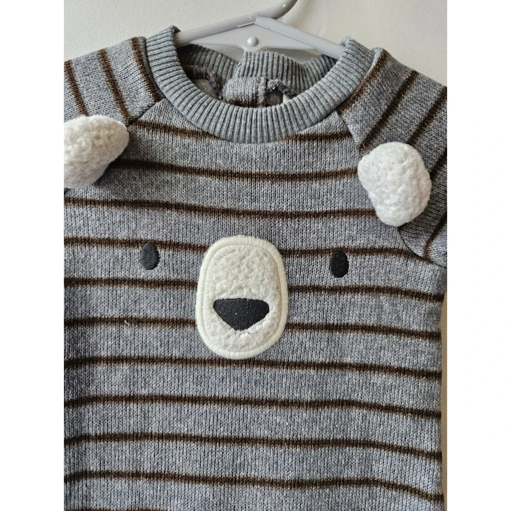 Just One You by Carter's Baby Bear‎ Romper 3M Gray Brown Striped Cozy